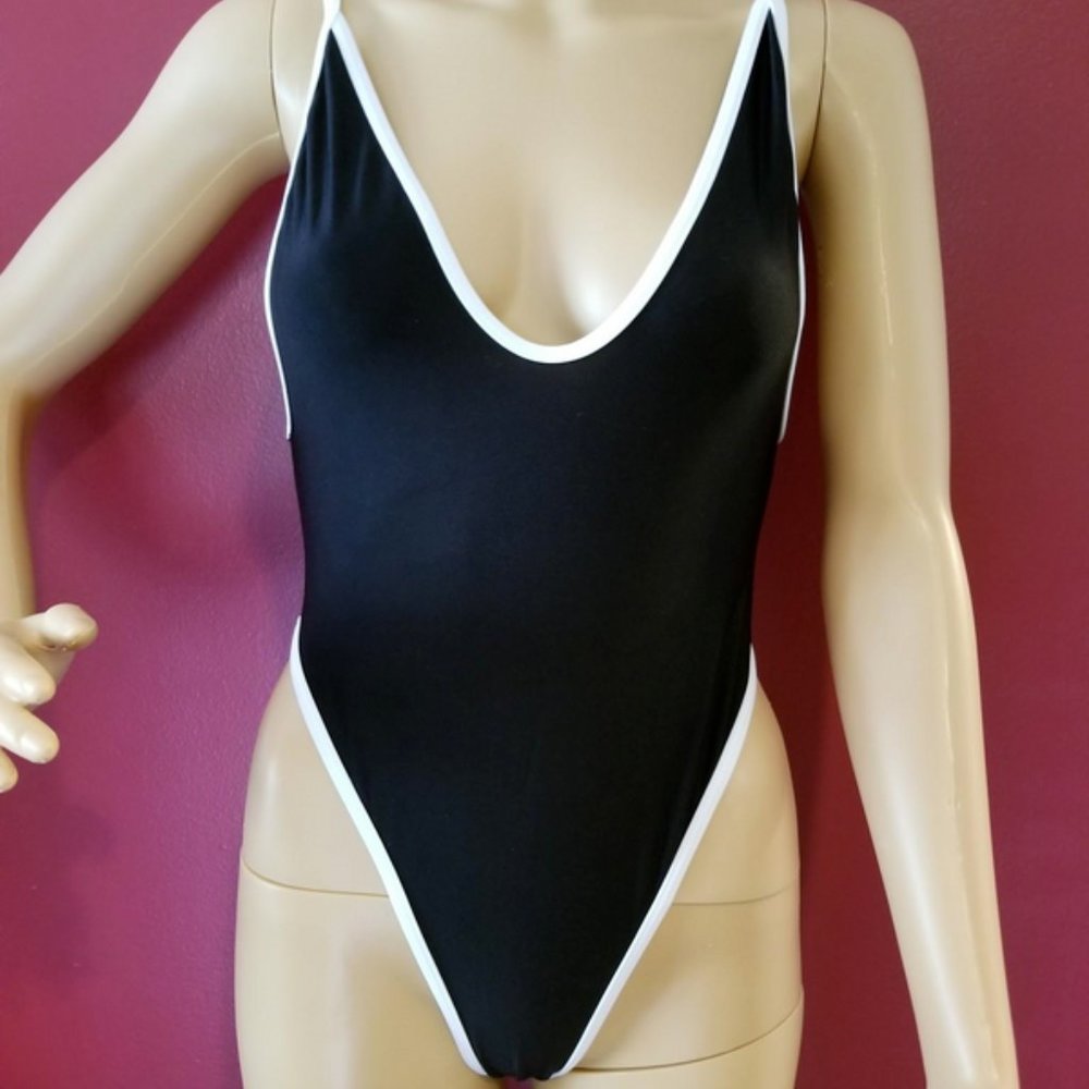 Black One Piece Thong Swimsuit Size Small